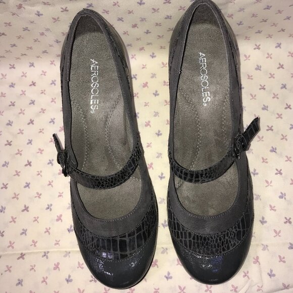 Aerosoles Patent Leather Crocodile Mary Jane – Gray – Size 8.5M - NWOT - Picture 1 of 7